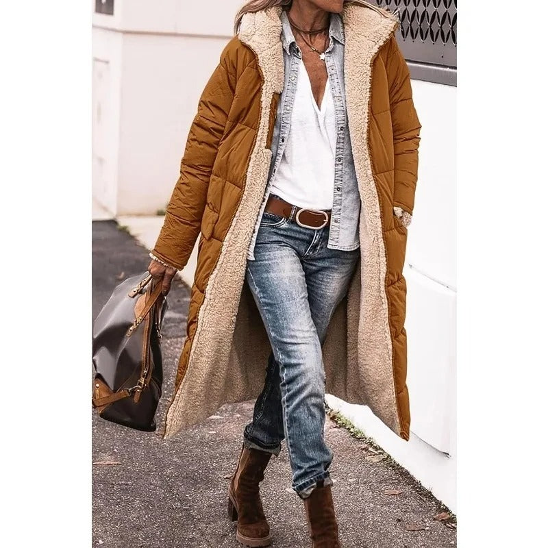 Doudoune Longue à Capuche et Doublure Sherpa pour Femme