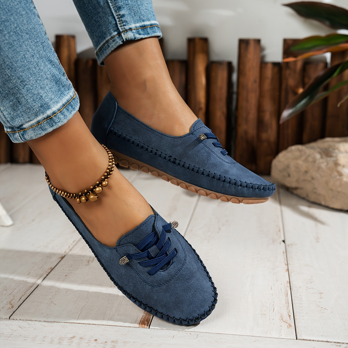 Mocassin Confort à Lacets Décoratifs en Similicuir pour Femme