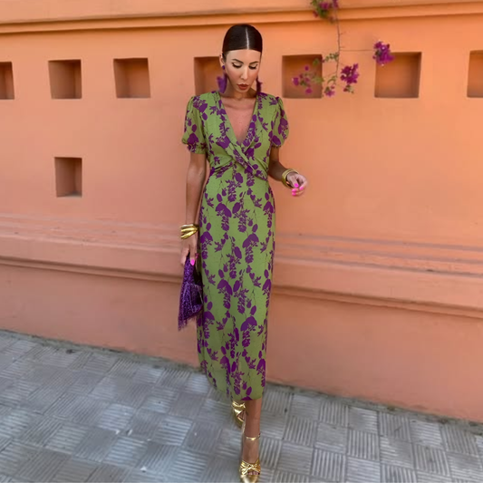 Robe Longue Imprimée à Manches Courtes pour Femmes