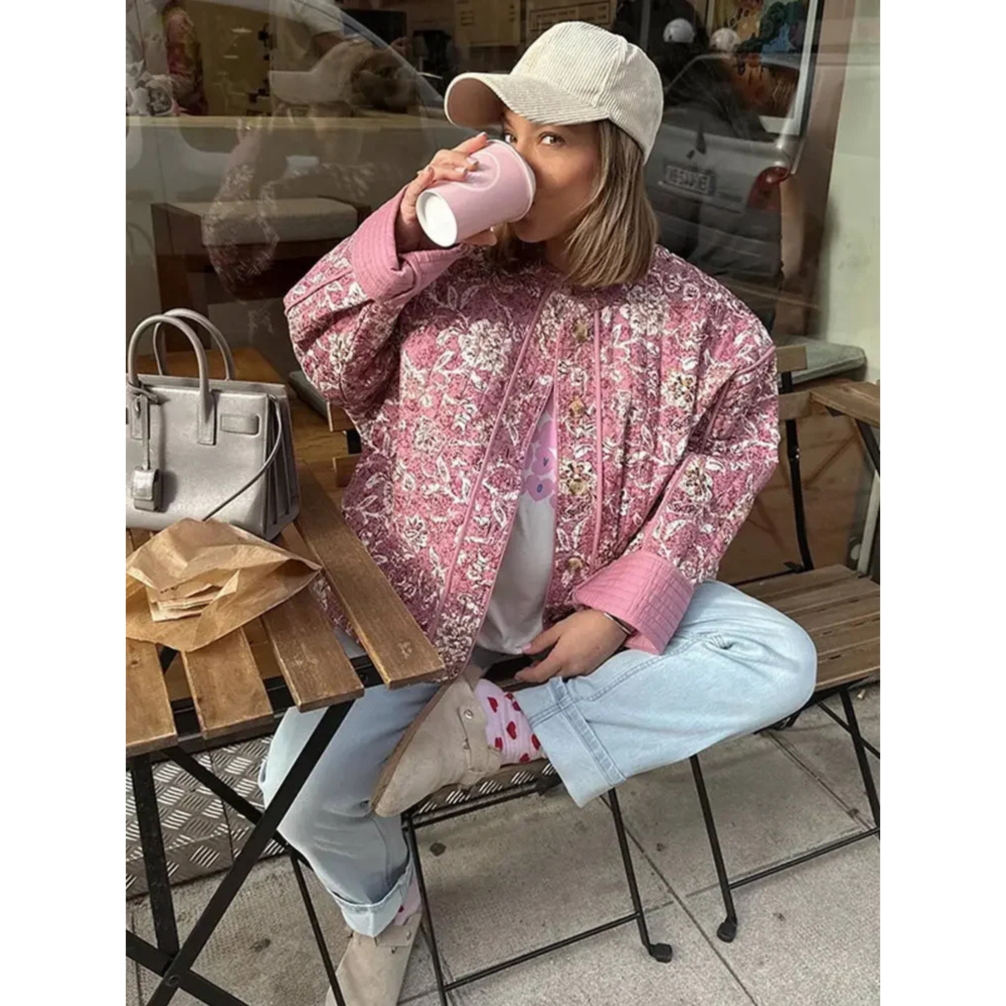 Veste Matelassée Oversize Fleurie pour Femme