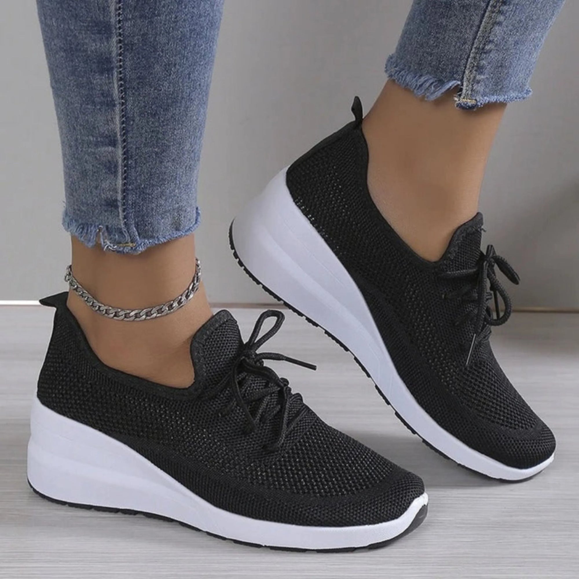 Basket Compensée Respirante en Maille pour Femme