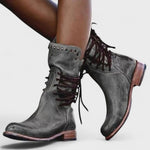 Bottine Haute à Lacets en Simili Cuir pour Femme