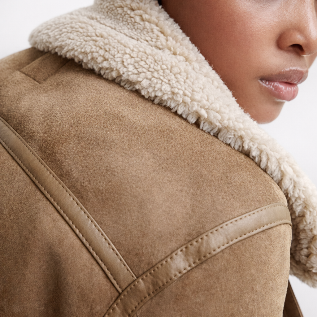 Veste Aviateur en Daim Coupe Ample avec Ceinture pour Femme