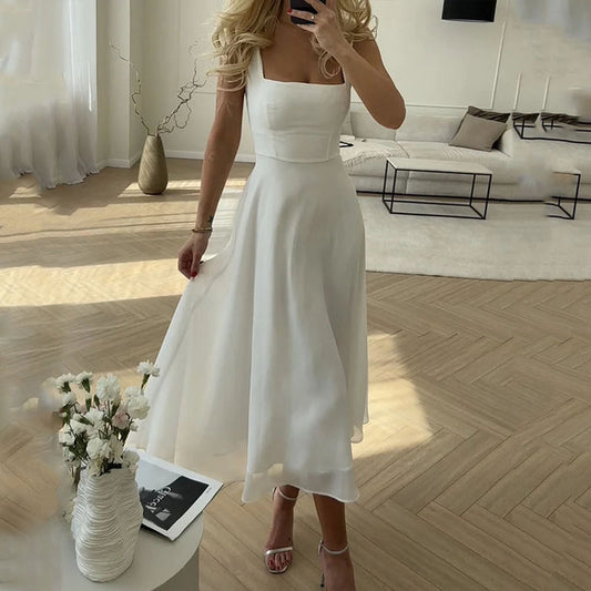 Robe Midi pour Femmes à Encolure Carrée