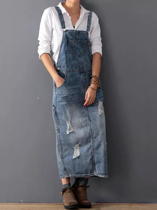 Robe Salopette en Jean Délavé pour Femmes