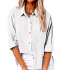 Chemise en Coton et Lin à Manches Longues et Poches pour Femmes