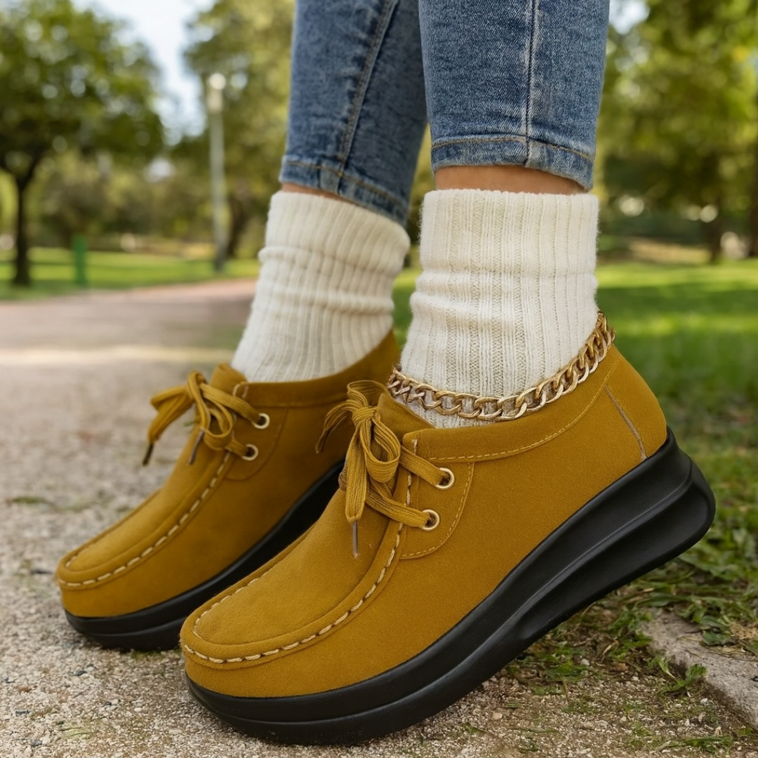 Mocassin Confort à Lacets et Semelle Plateforme en Suédine pour Femme