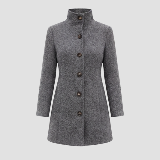 Manteau Boutonné à Col Montant pour Femmes