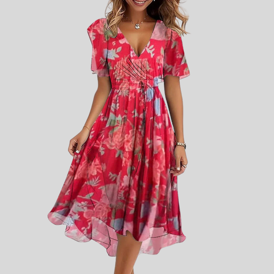 Robe Midi Imprimée Col V pour Femmes