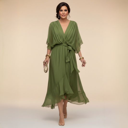 Robe Longue en Chiffon à Manches Chauve-Souris pour Femmes