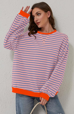 Sweat Rayé Décontracté à Col Rond pour Femmes