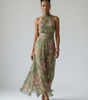 Robe Midi à Taille Cintrée et Col Halter pour Femme