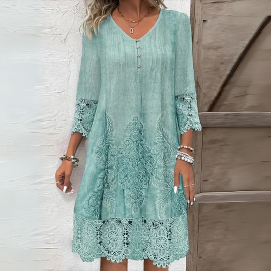 Robe Mi-Longue à Col V en Dentelle pour Femmes
