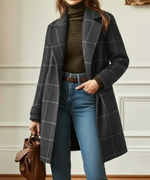 Manteau à Carreaux en Tissu Effet Laine pour Femme