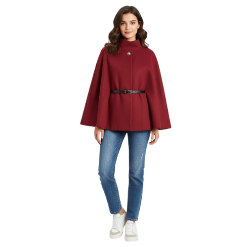 Cape Manteau Ceinturé à Manches Chauve-Souris pour Femmes
