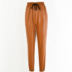 Pantalon Jogger Taille Élastique en Simili Cuir pour Femme