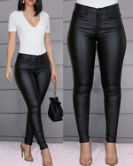 Pantalon Taille Haute en Simili Cuir Coupe Slim pour Femme