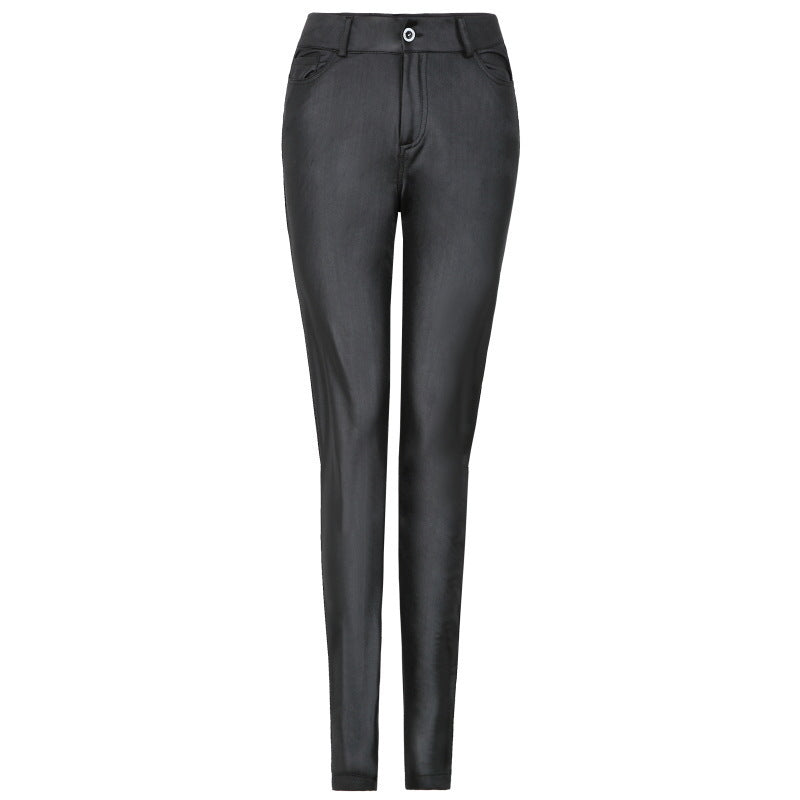 Pantalon Taille Haute en Simili Cuir Coupe Slim pour Femme