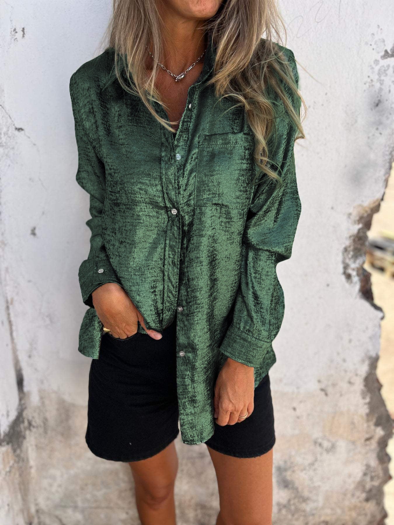 Chemise en daim décontractée à col tailleur pour femmes