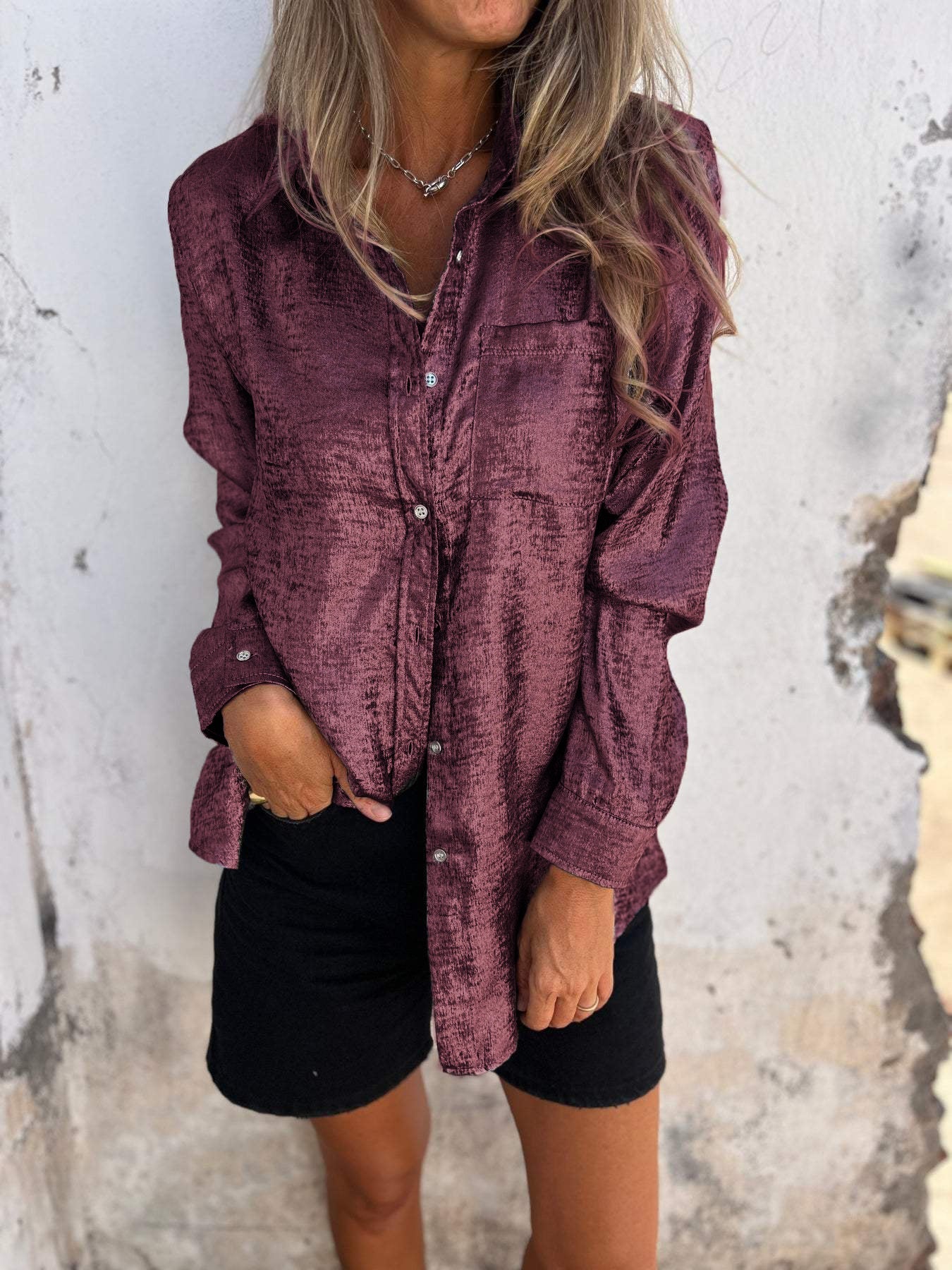 Chemise en daim décontractée à col tailleur pour femmes