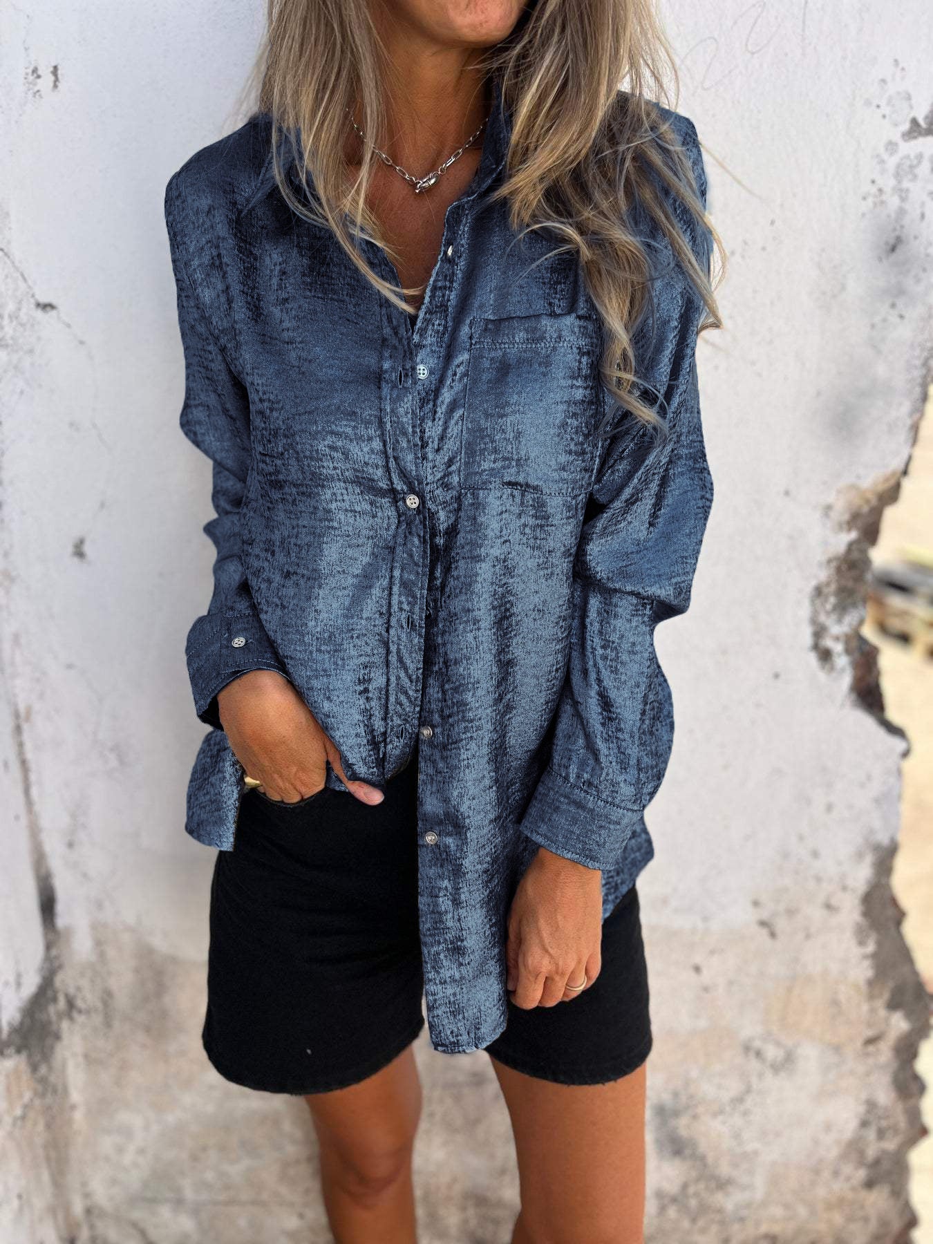 Chemise en daim décontractée à col tailleur pour femmes