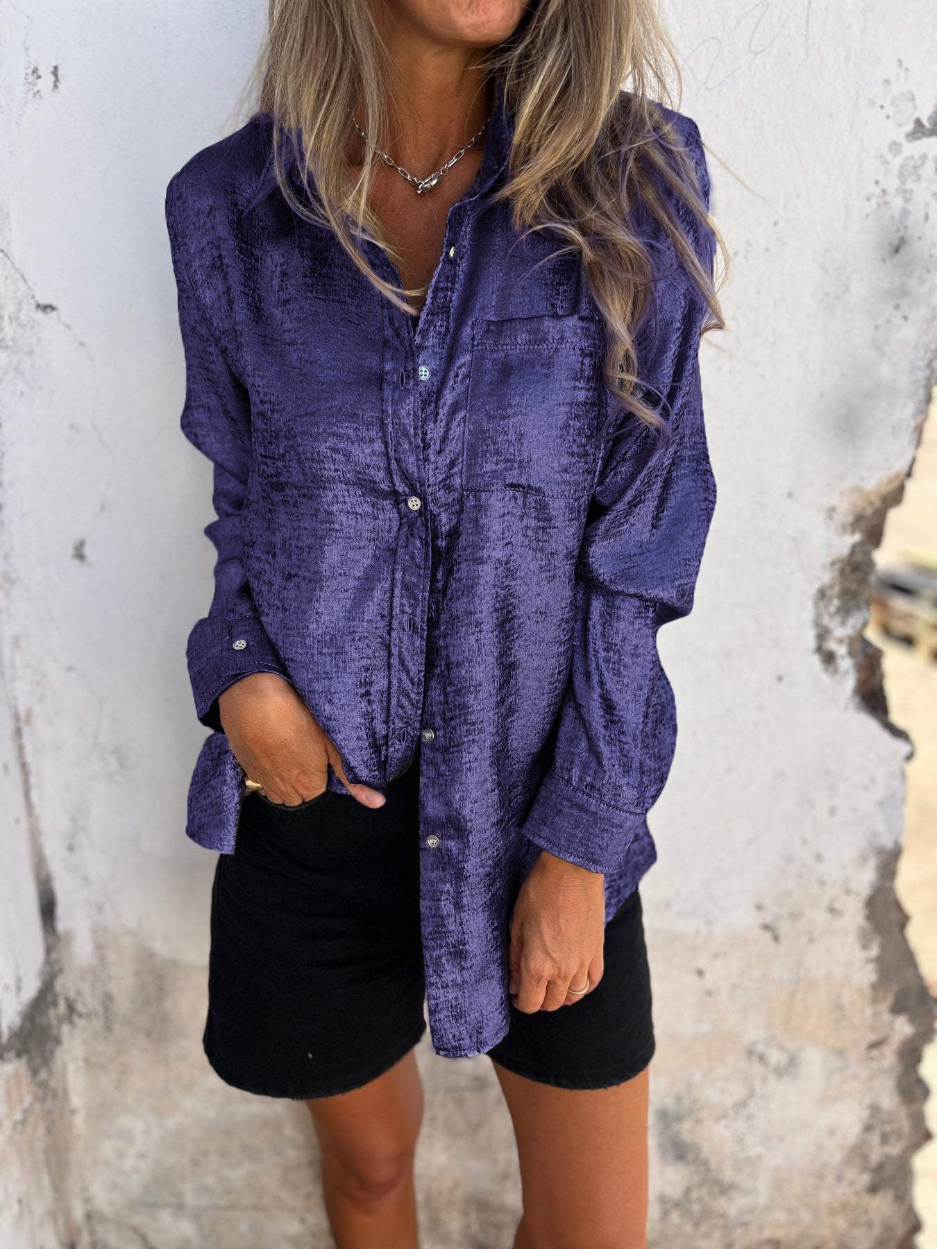 Chemise en daim décontractée à col tailleur pour femmes