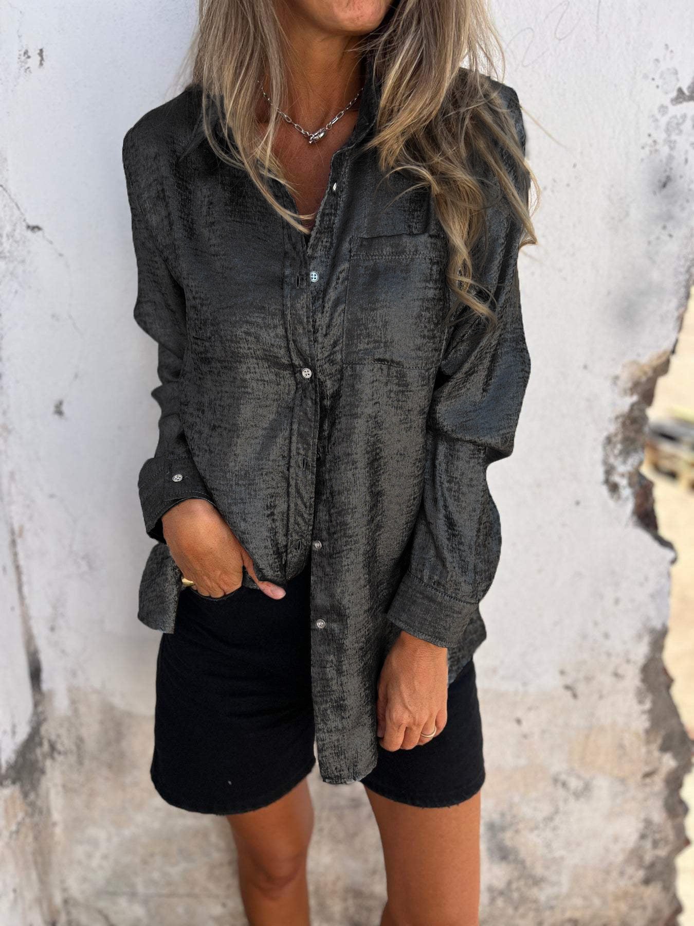 Chemise en daim décontractée à col tailleur pour femmes