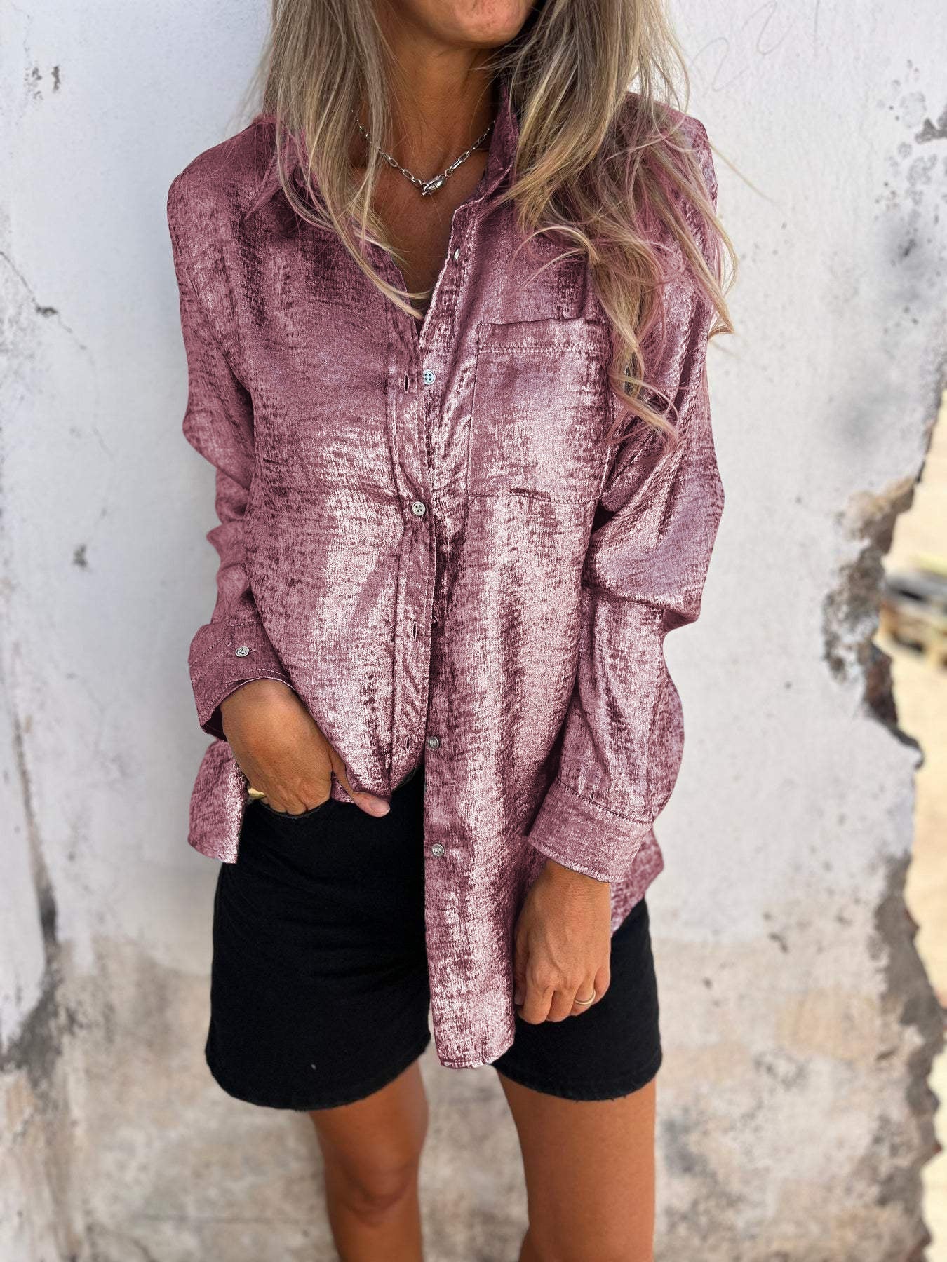 Chemise en daim décontractée à col tailleur pour femmes