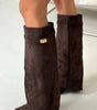 Bottes Élégantes en Suède Noir avec Détails Dorés pour Femmes