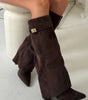 Bottes Élégantes en Suède Noir avec Détails Dorés pour Femmes