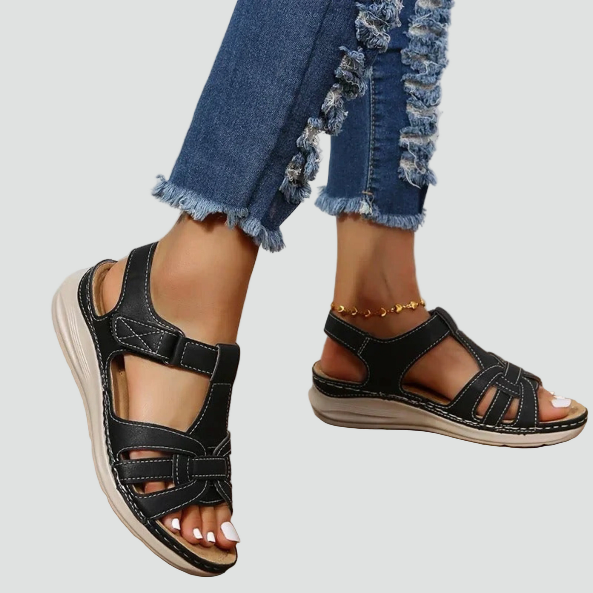 Sandales Orthopédiques en Cuir à Scratch pour Femme | Idéales pour le Quotidien