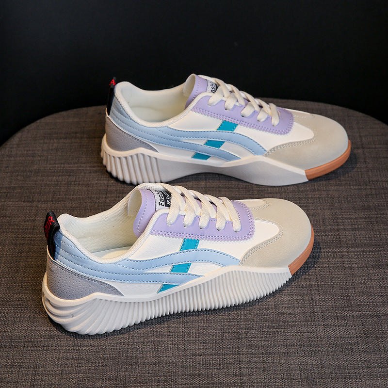 Basket Tendance à Semelle Épaisse en Similicuir Bicolore pour Femme