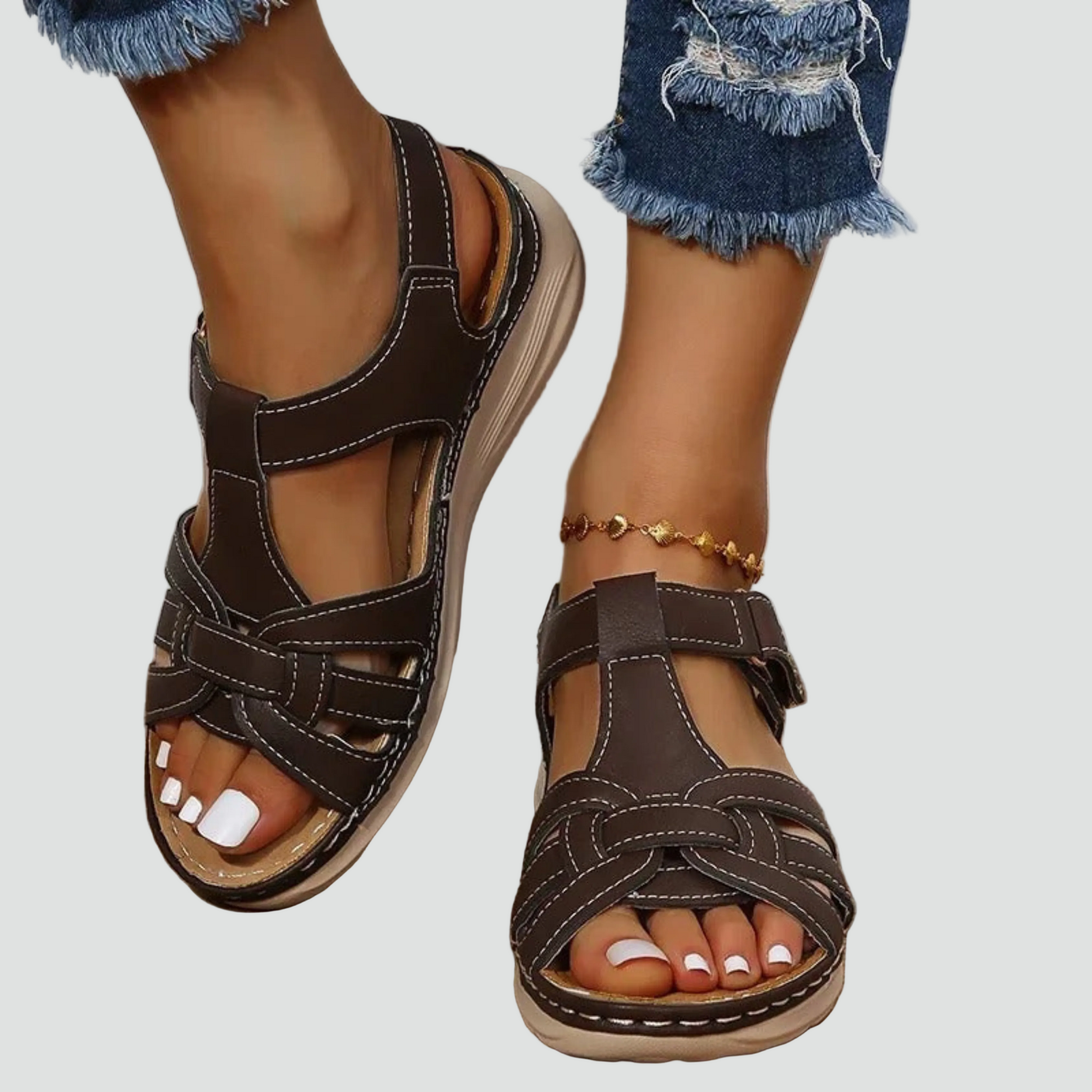 Sandales Orthopédiques en Cuir à Scratch pour Femme | Idéales pour le Quotidien