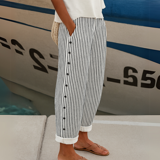 Pantalon à Rayures et Boutons pour Femmes