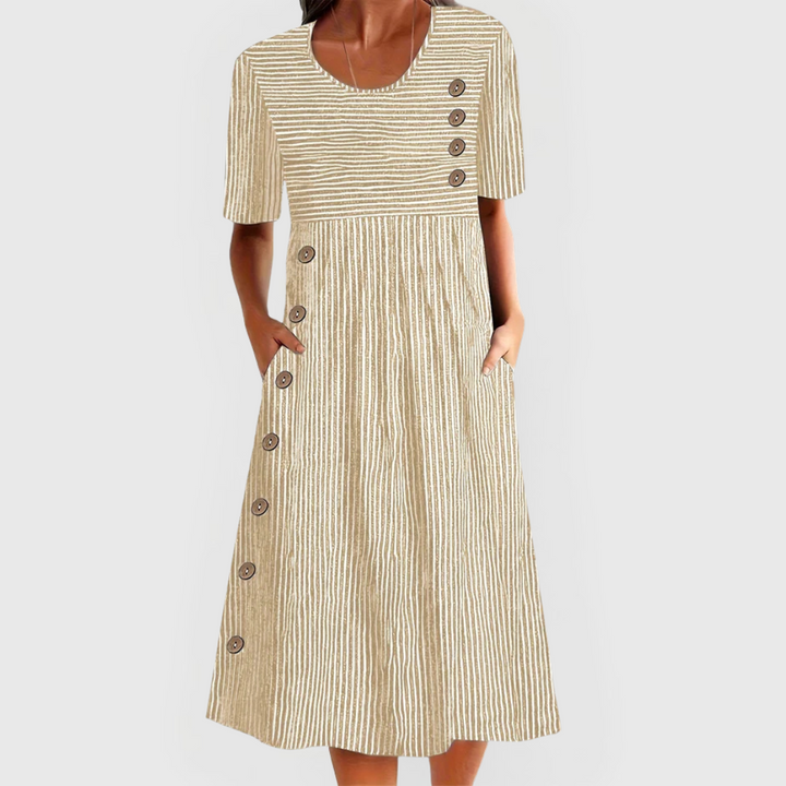 Robe longue boutonnée avec poches pour femmes