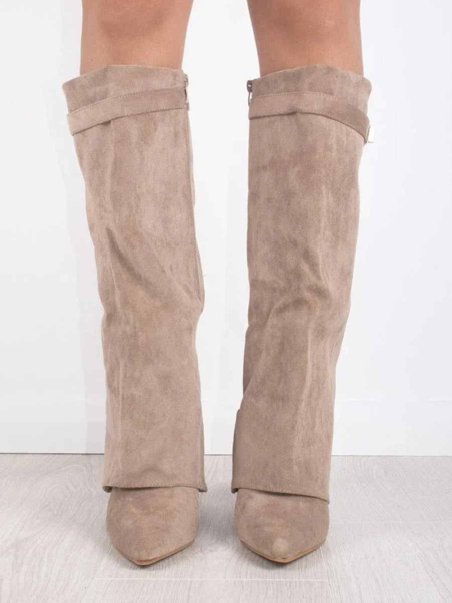 Bottes Élégantes en Suède Noir avec Détails Dorés pour Femmes