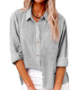 Chemise en Coton et Lin à Manches Longues et Poches pour Femmes