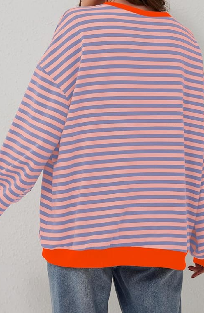 Sweat Rayé Décontracté à Col Rond pour Femmes