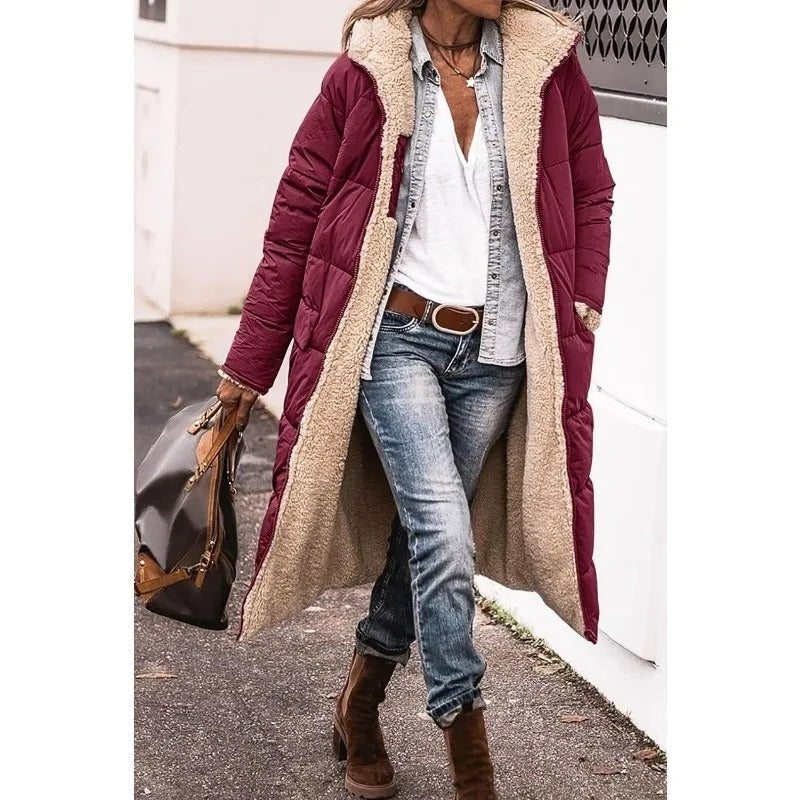 Doudoune Longue à Capuche et Doublure Sherpa pour Femme