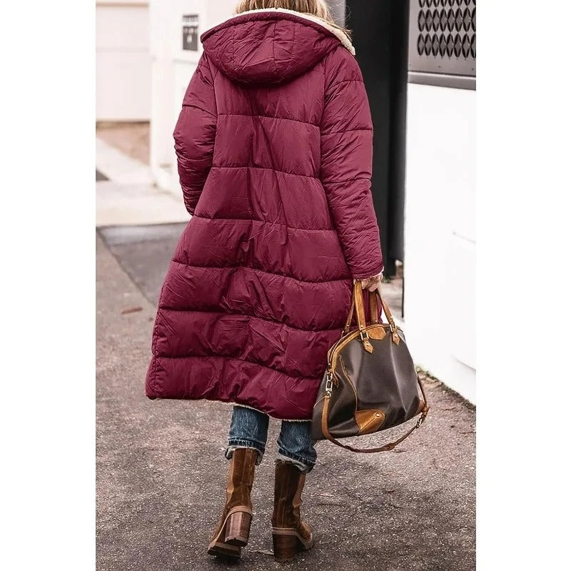 Doudoune Longue à Capuche et Doublure Sherpa pour Femme