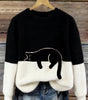 Pull décontracté avec motif chat pour femmes
