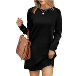 Robe Pull Courte et Ample à Manches Longues et Col Rond pour Femme