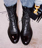 Botte Mi-Mollet à Lacets et Talon en Simili Cuir pour Femme