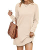 Robe Pull Courte et Ample à Manches Longues et Col Rond pour Femme