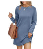 Robe Pull Courte et Ample à Manches Longues et Col Rond pour Femme