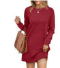 Robe Pull Courte et Ample à Manches Longues et Col Rond pour Femme