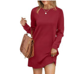 Robe Pull Courte et Ample à Manches Longues et Col Rond pour Femme