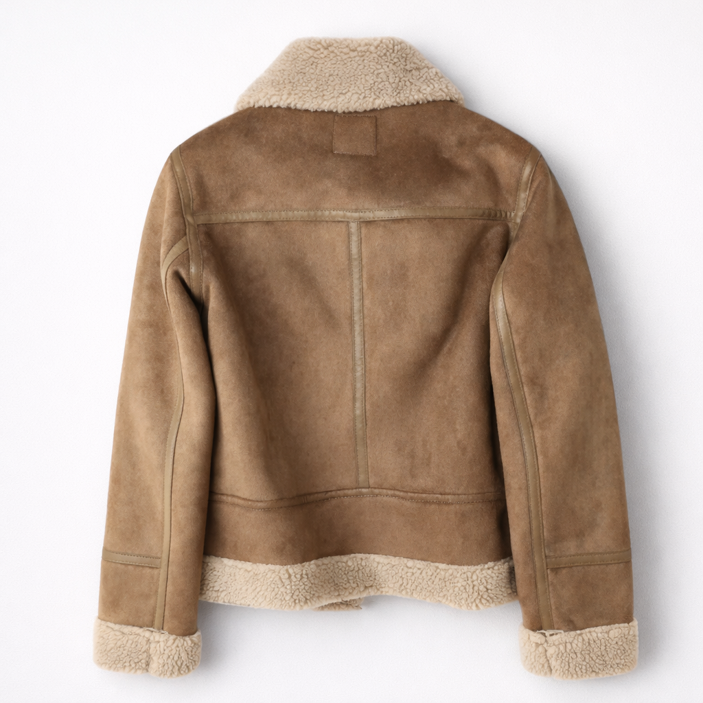 Veste Aviateur en Daim Coupe Ample avec Ceinture pour Femme