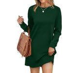 Robe Pull Courte et Ample à Manches Longues et Col Rond pour Femme