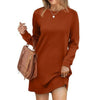 Robe Pull Courte et Ample à Manches Longues et Col Rond pour Femme